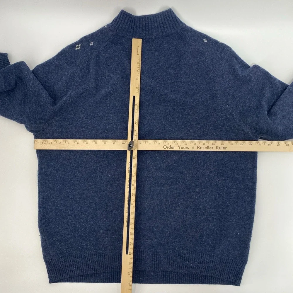 Jos. A. Bank Sweater Mens XXL Blue Lambswool Quarter 1/4 Zip Diamond Geometric